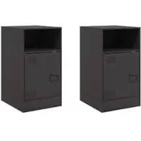Décoshop26 - Set aus 2 Nachttischen mit Fach und Tür 34,5 x 39 x 62 cm schwarzer Stahl DEC035465