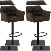 Décoshop26 - Set aus 2 verstellbaren Barhockern mit braunem Stoffbezug gepolsterter umlaufender Sitzfläche und schwarzem 10_0006771