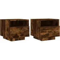Décoshop26 - Set aus 2 Nachttischen mit Schublade und RGB-LED-Beleuchtung 40 x 39 x 37 cm braunes Holzwerkstoff DEC032827