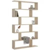 Dmora Buchhandlung Joliet, Hohes doppelseitiges Bücherregal, Trennregal mit 5 Fachböden, Modernes Büroregal, 80x24h192 cm, Eiche