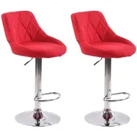 Décoshop26 - Set aus 2 drehbaren Barhockern höhenverstellbar mit rotem Stoffbezug und Ziernähten verchromtes Metallgestell 10_0006689