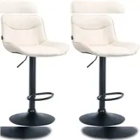 Décoshop26 - Set mit 2 Barhockern x1 mit Ziernähten aus cremefarbenem PVC schwarzem Metallfuß in Trompetenform 10_0004455