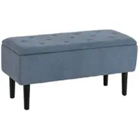 OKWISH Storage Footstool Polyester Blau 95x38x45 cm mit Stauraum, gepolsterter Sitzfläche und Holzbeinen