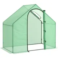 OKWISH Foliengewächshaus aus Stahl, Grün, 180x100x168 cm, begehbar mit Tür und Fenster für gute Belüftung