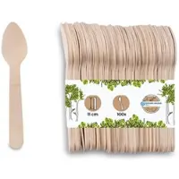 Biozoyg 100 Stück Holz-Espressolöffel 11 cm Einweg-Espressolöffel aus Holz, umweltfreundliche Einmal-Löffel für Kaffee, biologisch abbaubar