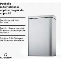 Klarstein Touchless Sensor-Mülleimer 60L Edelstahl Soft-Close Batteriebetrieben LED-Display Timer Edelstahl