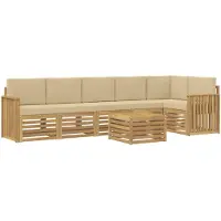 vidaXL Outdoor-Sofagarnitur 7 Stk. Weiß und Beige Polyester
