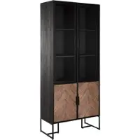 DTP Home Vitrine Criss Cross aus Teakholz, Industrial Design, natur schwarz, 4 Türen, Metallgestell