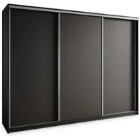 Masseno Schiebetürenschrank NISSE 270/205/60 cm Kleiderschrank mit Schubladen Schlafzimmer Schrank 3-türig Schwarz + Satin