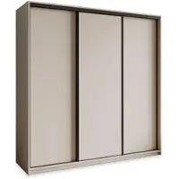 Masseno Schiebetürenschrank NISSE 200/205/60 cm Kleiderschrank mit Schubladen Schlafzimmer Schrank 3-türig Kaschmir + Schwarz