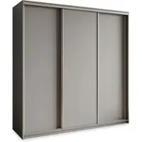 Masseno Schiebetürenschrank NISSE 200/205/60 cm Kleiderschrank mit Schubladen Schlafzimmer Schrank 3-türig Graphitfarben + Satin