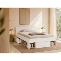 Vente-unique Bett 120 x 190/200 cm mit Kommode und - Weiß und Natur + Rahmen + Matratze - KINSELIA