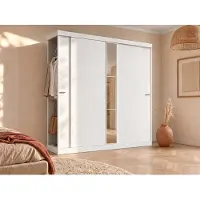 Vente-unique Kleiderschrank mit 2 Schiebetüren + Spiegel - B. 231 cm - Weiß - ADALRIK II