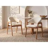 Vente-unique Stuhl mit Armlehnen 2er-Set - Bouclé-Stoff & Kautschukholz - Weiß - SOLUNA