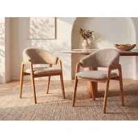 Vente-unique Stuhl mit Armlehnen 2er-Set - Bouclé-Stoff & Kautschukholz - Taupe & Holzfarben - SOLUNA