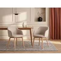 Vente-unique Satz von 6 Stühlen - Stoff und Gummiholz - beige - JELISA