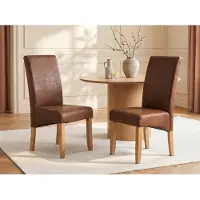 Vente-unique 6er Set SANTOS Stühle - Mikrofaser Kunstleder gealtert - Helle Holzbeine