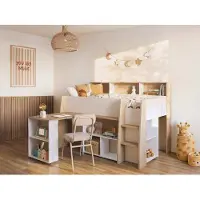 Vente-unique Kombibett - 90 x 200 cm - mit Schreibtisch & Stauraum - Weiß & Holzfarben - APOLINO