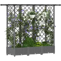vidaXL Hochbeet mit Rankgitter und Dach Hellgrau 164 x 40 x 121 cm PP