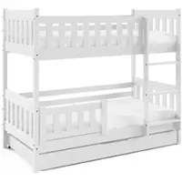 Masseno Etagenbett LUCIA 80x160 cm mit Schublade, Rausfallschutz, Kinderbett mit Leiter für Mädchen und Jungs, Stockbett 2 Kinder, Holz, Weiß