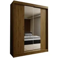 Masseno Schiebetürenschrank LUCENZA 160/216/61 cm 2-türig Schlafzimmer Schrank Kleiderschrank mit Spiegel Eiche Artisan