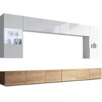 AX Living Wohnwand Modern Kossana 1 –300cm Breite Weiß/Goldene Eiche