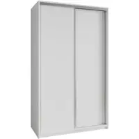 Masseno Schiebetürenschrank NISSE 120/205/60 cm Kleiderschrank mit Schubladen Schlafzimmer Schrank 2-türig Weiß + Satin