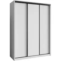 Masseno Schiebetürenschrank NISSE 150/205/60 cm Kleiderschrank mit Schubladen Schlafzimmer Schrank 3-türig Weiß + Schwarz
