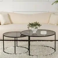 Dmora Dmor Wohnzimmertisch Ragalna 80x80x43h cm Schwarz, 2er-Set