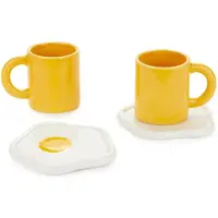 Balvi 2er Set Espressotassen Keramik Gelb mit Unterteller Ei Design 100 ml 7,2 x 10,5 x 9,8 cm
