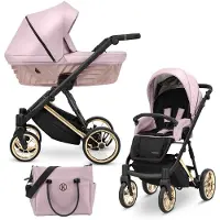 Kunert IVENTO PREMIUM 2in1 Öko-Leder Kinderwagen in Rosa mit Goldrahmen