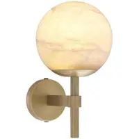 Casa Padrino Luxus Wandleuchte Antik Messingfarben / Alabaster 18 x 26 x H. 35 cm - Elegante Metall Wandlampe mit rundem Alabaster Lampenschirm - Luxus Kollektion