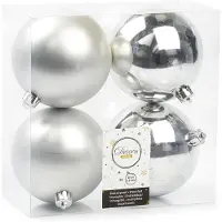 Christmas Decoration Weihnachtskugeln Kunststoff 10cm 4 Stück - Silber