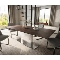 DELIFE Esstisch Edge 180-220x90 Glas Antique-braun Wave Edelstahl ausziehbar