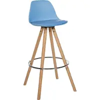 CLP Barhocker Corbin Kunstleder Rund | Farbe blau Gestell Farbe natur