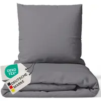 NYVI Bettwäsche Set DreamScience Mikrofaser Uni 135x200 + 80x80 cm Grau - Atmungsaktiv & Weich - Mit Reißverschluss, , für Allergiker geeignet