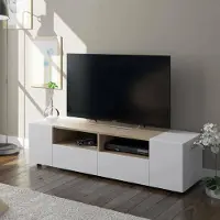 Dmora TV-Ständer Dmolino, Wohnzimmer TV-Sideboard, Moderner Fernsehständer, Niedriges Mehrzweck-Sideboard, 138x42h36 cm, Weiß und Eiche