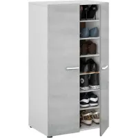 Dmora Mehrzweck-Kabinett Dlazar, Schuhschrank mit 2 Türen, Niedriger Schrank mit 6 Einlegeböden, Modernes niedriges Schuhregal, 55x36h103 cm, Weiß und Zement