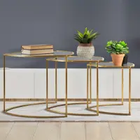 Dmora Couchtisch Laetitia 60x60x50h cm Gold, abgerundete Ecken