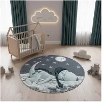 KADIMA DESIGN Kinderteppich Waschbar Dino COGNE Strapazierfähig OEKO-TEX Kinderzimmer | Gr.: rund: 120 cm Ø
