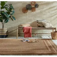 KADIMA DESIGN Balkon Teppich Kurzflor Boho Streifen Polypropylen Ocker 200x290 cm Balkon Garten waschbar Boho CLYST |