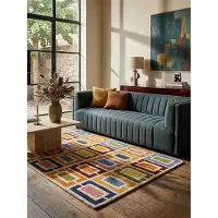 KADIMA DESIGN Wollteppich Handgetuftet Retro-Design Multicolor | Für Wohn- und Schlafbereiche | 80x150cm