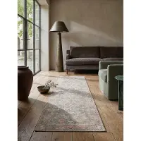 KADIMA DESIGN Waschbarer Teppich Floral Orientalisch Grau Rosa | Vintage-Design | Kurzflor | 60x230cm