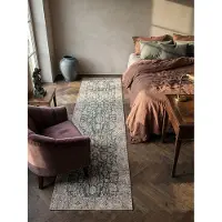 KADIMA DESIGN Flachgewebe Teppich Grün Vintage Floral waschbar für Wohnbereich und Schlafbereich | 60x230cm