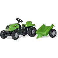 Rolly Toys Kid Trettraktor mit Anhänger, grün/silber, Maße: 134x47x52 cm; 01 216 9