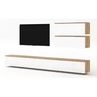 AX Living Anbauwand Loriano V Wohnwand Eiche Wotan/weiß Hochglanz 300