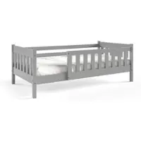 Masseno Kinderbett ELSA 80x190 cm mit Rausfallschutz, Einzelbett für Mädchen und Jungs, Holz, Hellgrau