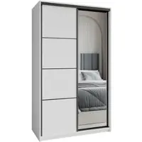 Masseno Schiebetürenschrank VARO 120/205/60 cm Kleiderschrank mit Schubladen Schlafzimmer Schrank 2-türig mit Spiegel Weiß + Schwarz