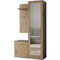 AX Living Garderobe mit Spiegel Magnola – 100 cm Breit, Grau & Eiche Artisan