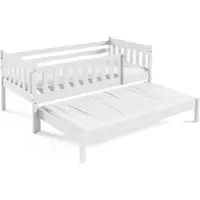 Masseno Kinderbett STELLA 80x160 cm mit Rausfallschutz, Doppelbett für Mädchen und Jungs, Holz, Weiß